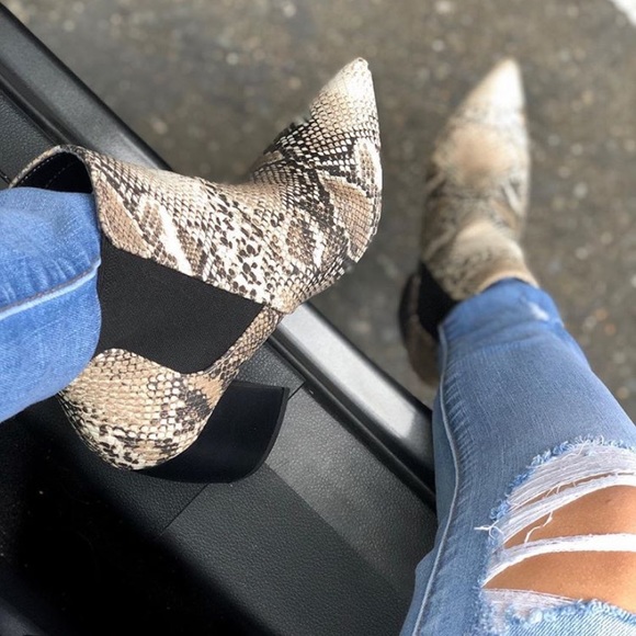 Shoes | Beige Brown Snake Pointed Toe Booties | Poshmark